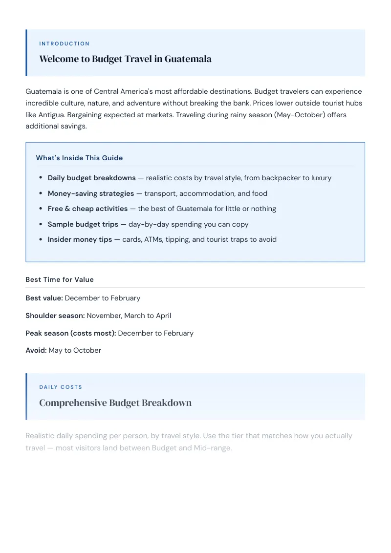 Guatemala Complete Travel Bundle: Budget guide · Comprehensive Budget Breakdown