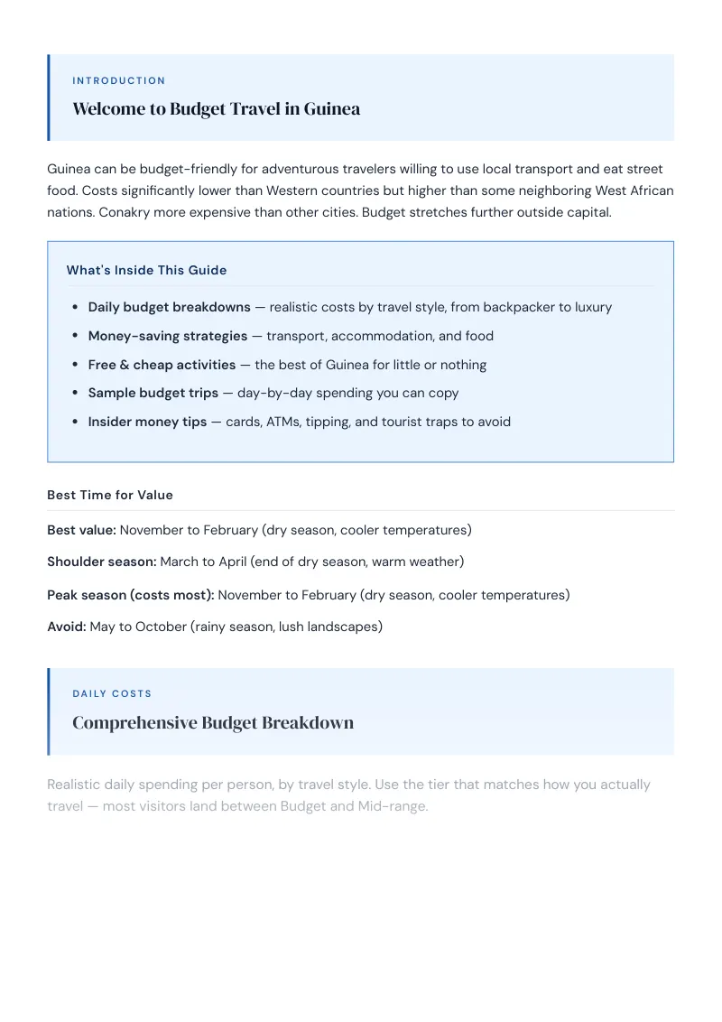 Guinea Complete Travel Bundle: Budget guide · Comprehensive Budget Breakdown
