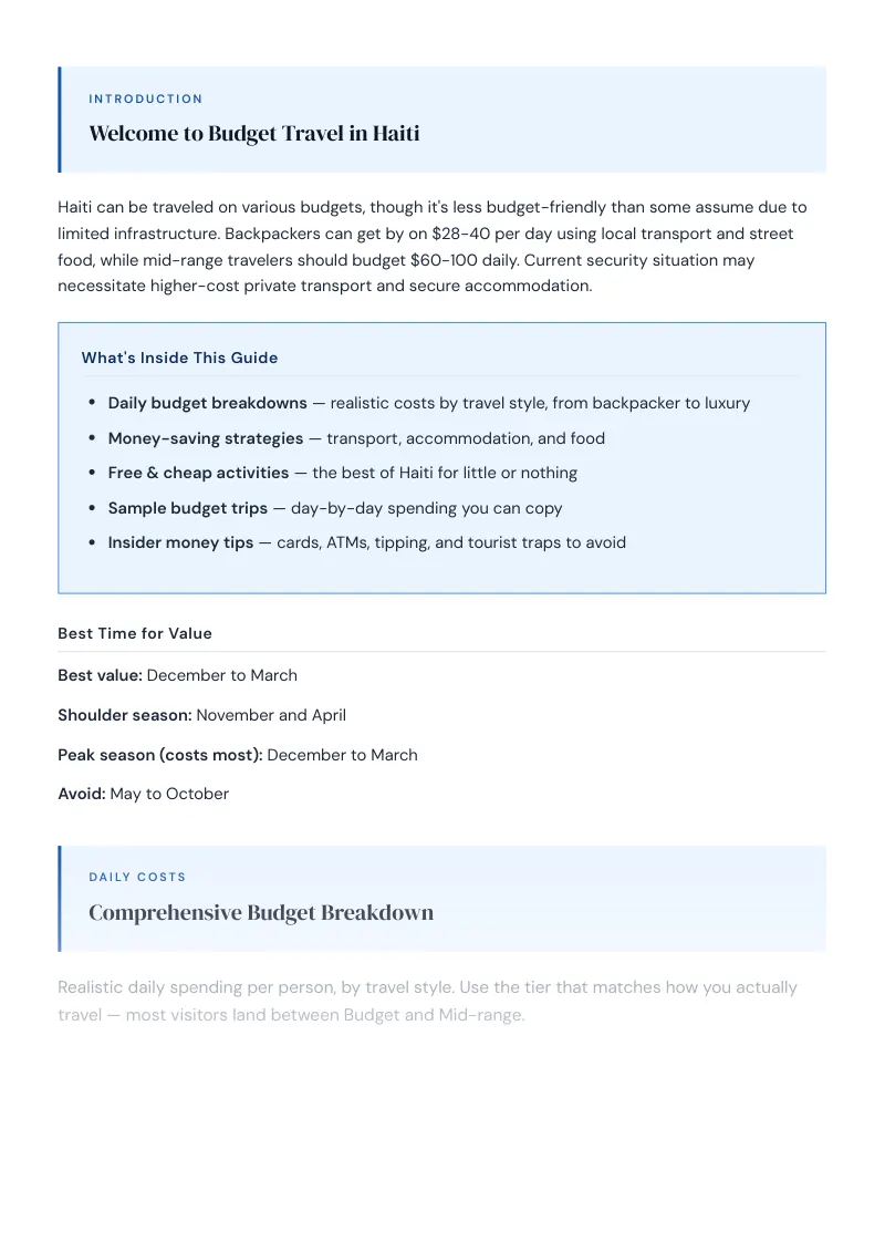 Haiti Complete Travel Bundle: Budget guide · Comprehensive Budget Breakdown