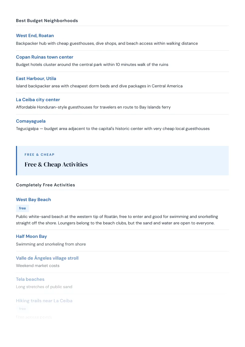 Honduras Budget & Money-Saving Guide: Free & Cheap Activities