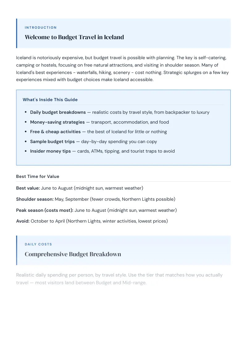 Iceland Complete Travel Bundle: Budget guide · Comprehensive Budget Breakdown