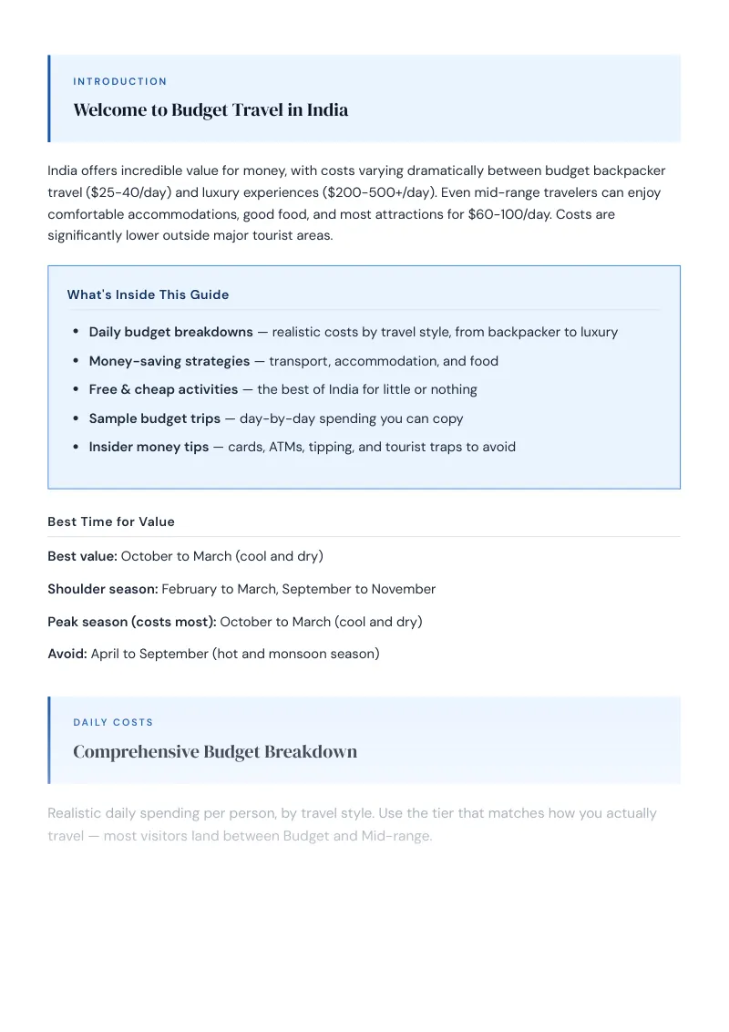 India Complete Travel Bundle: Budget guide · Comprehensive Budget Breakdown