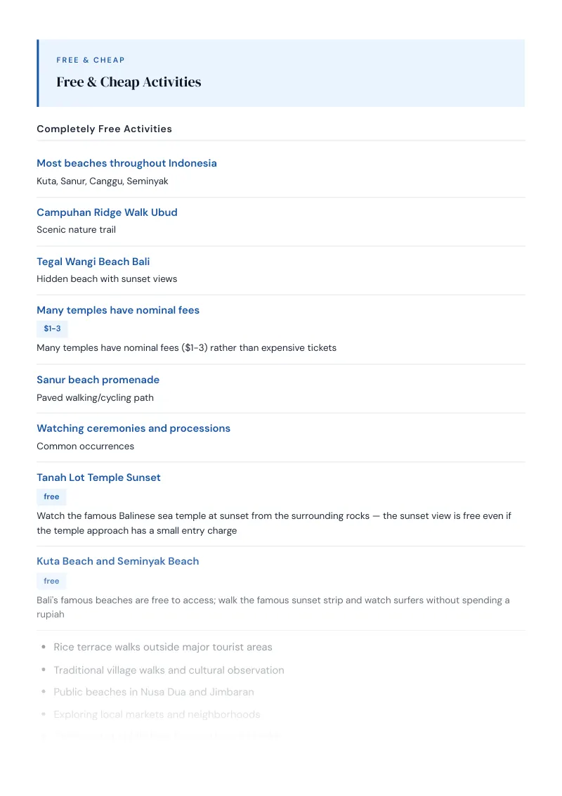 Indonesia Budget & Money-Saving Guide: Free & Cheap Activities