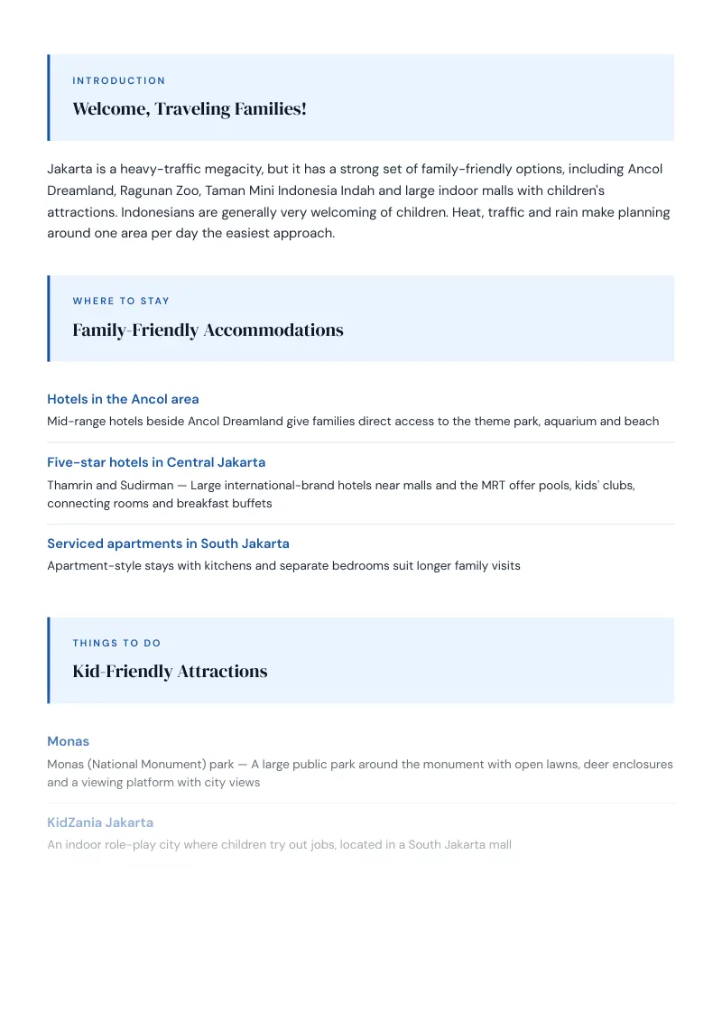 Jakarta Complete Travel Bundle: Family guide · Kid-Friendly Attractions