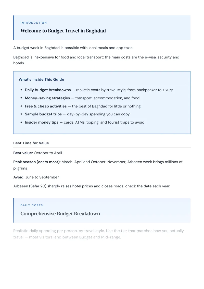 Baghdad Complete Travel Bundle: Budget guide · Comprehensive Budget Breakdown