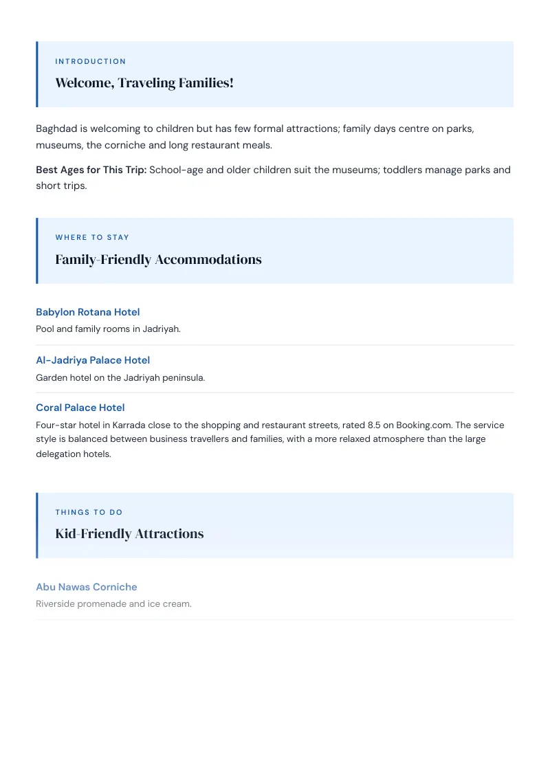 Baghdad Complete Travel Bundle: Family guide · Kid-Friendly Attractions