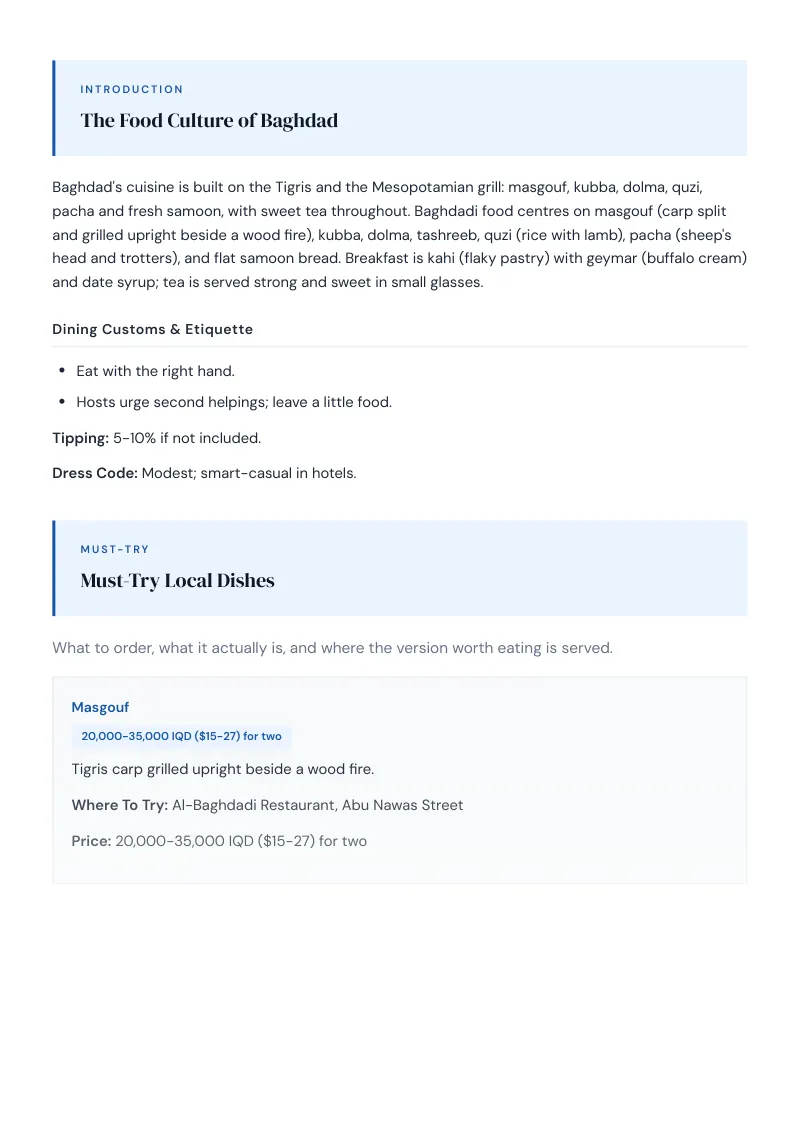 Baghdad Complete Travel Bundle: Food guide · Must-Try Local Dishes