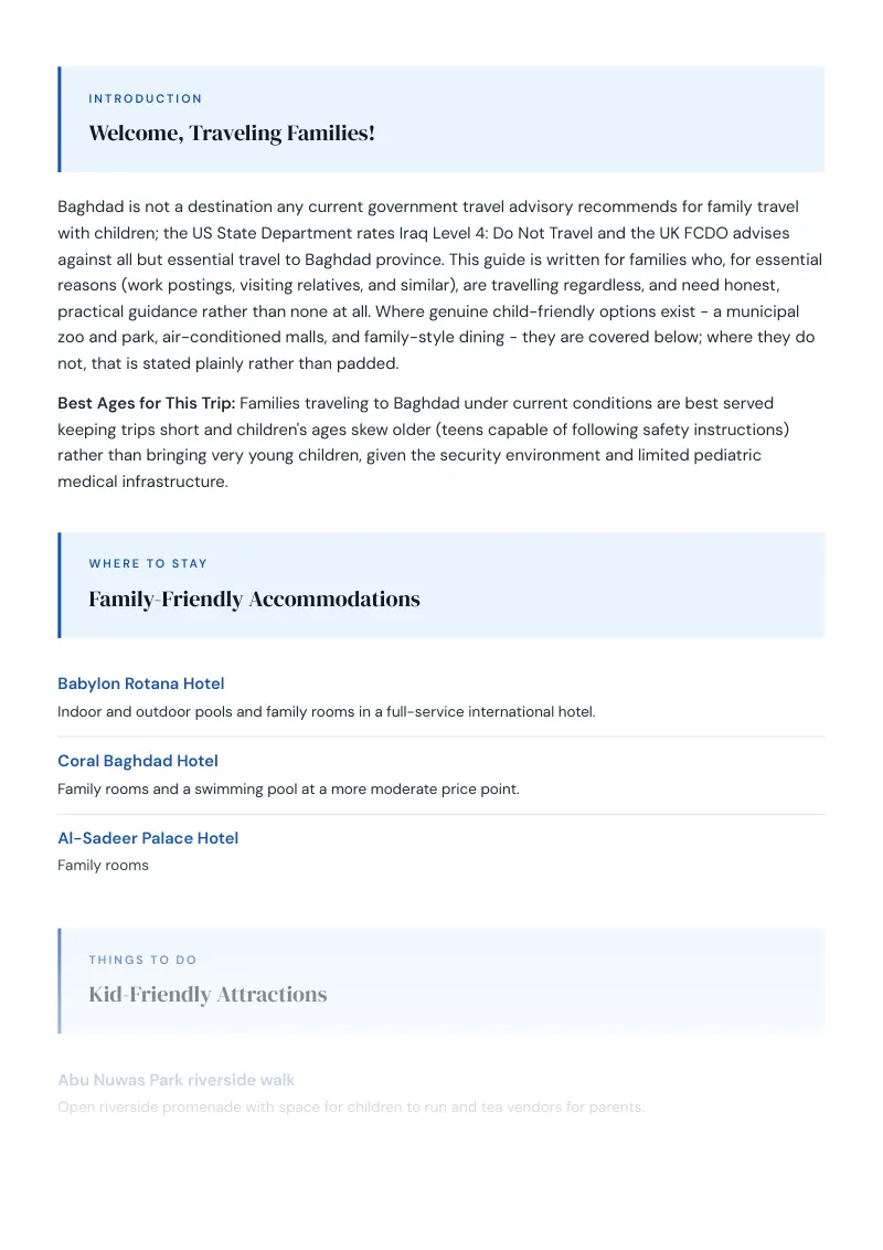 Baghdad Complete Travel Bundle: Family guide · Kid-Friendly Attractions