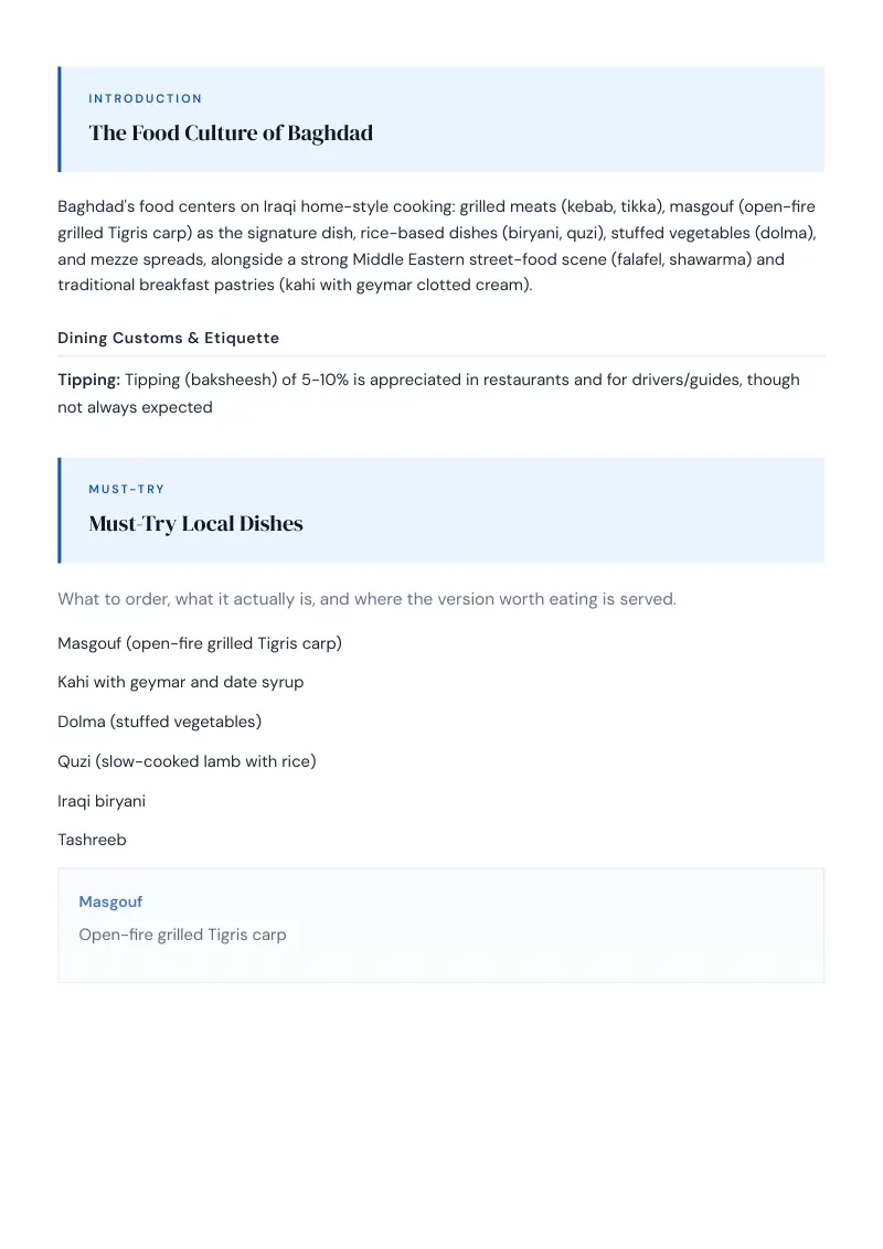 Baghdad Complete Travel Bundle: Food guide · Must-Try Local Dishes