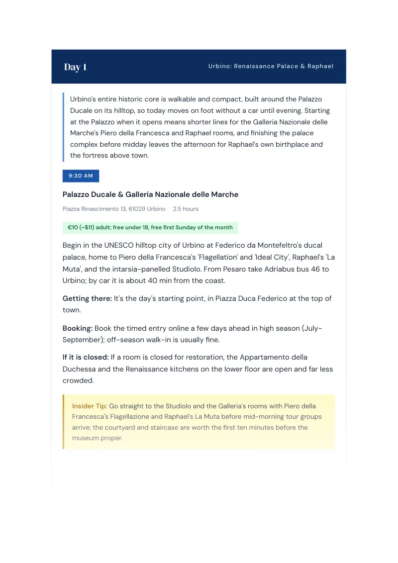 Marche Complete Travel Bundle: 3-day itinerary · Day 1
