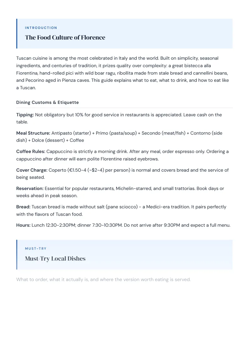 Florence Complete Travel Bundle: Food guide · Must-Try Local Dishes