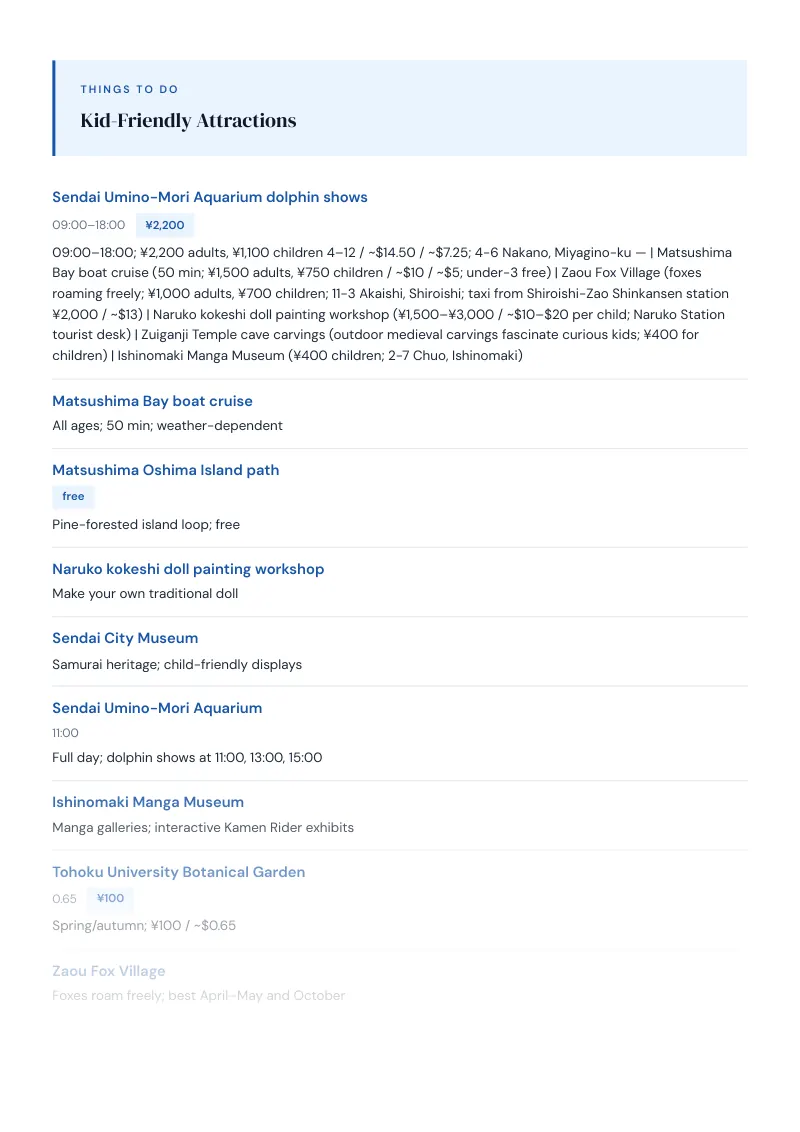 Miyagi Complete Travel Bundle: Family guide · Kid-Friendly Attractions