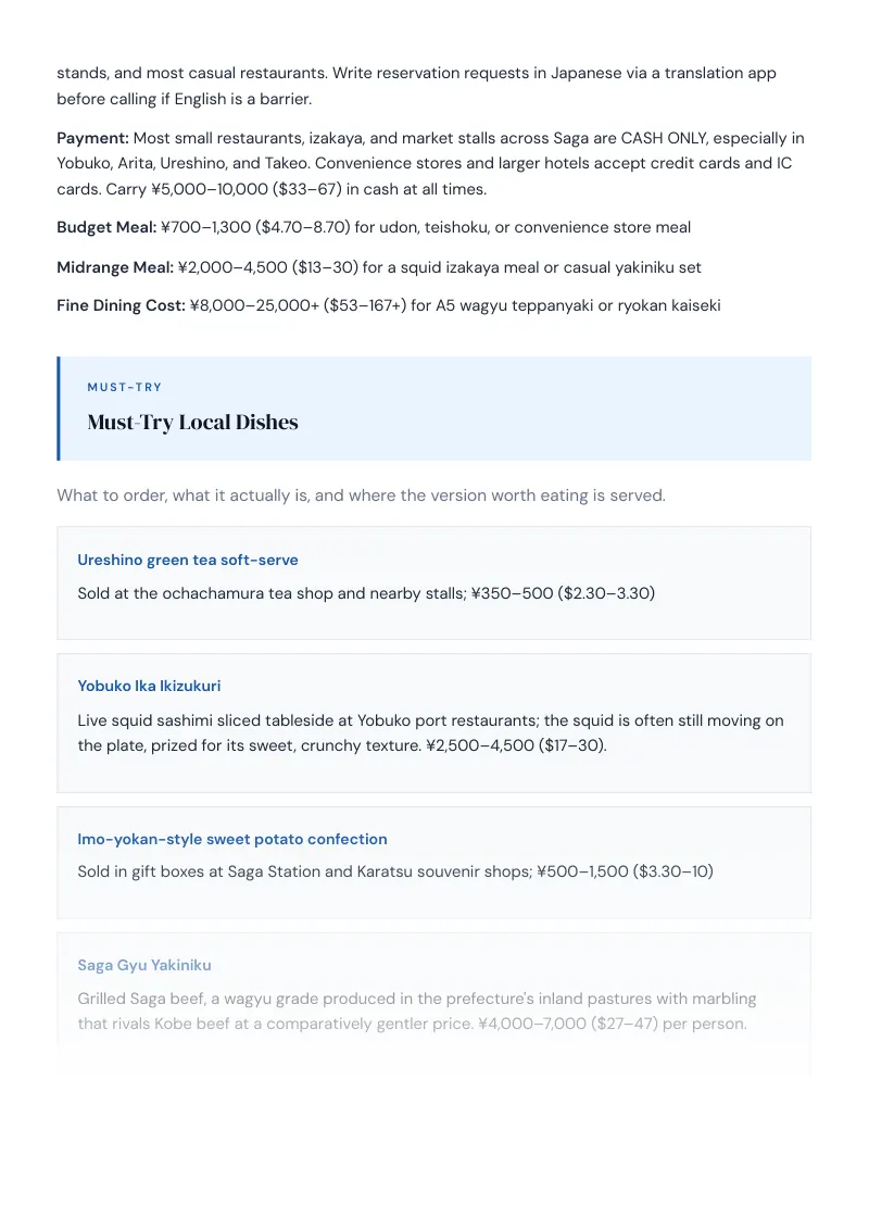 Saga Complete Travel Bundle: Food guide · Must-Try Local Dishes