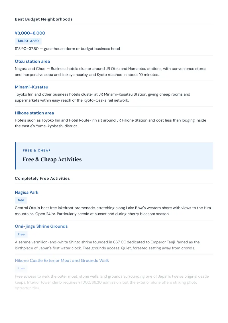 Shiga Budget & Money-Saving Guide: Free & Cheap Activities