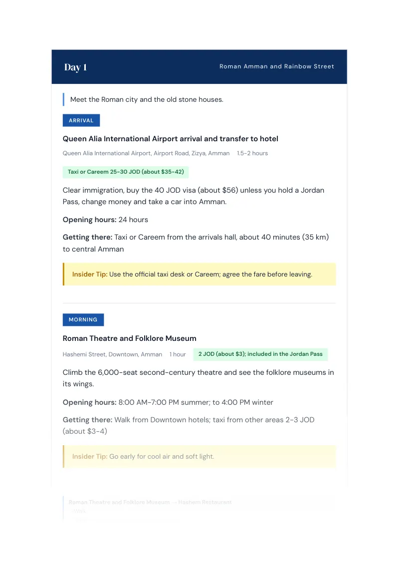 Amman Complete Travel Bundle: 3-day itinerary · Day 1