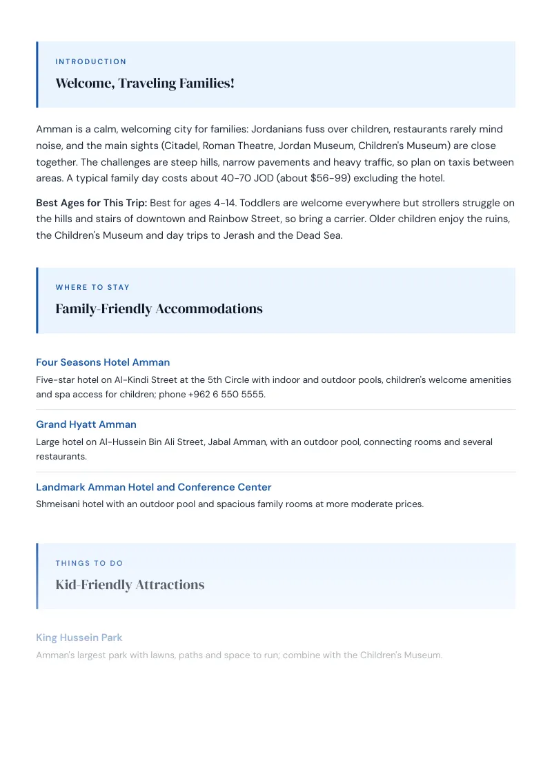 Amman Complete Travel Bundle: Family guide · Kid-Friendly Attractions