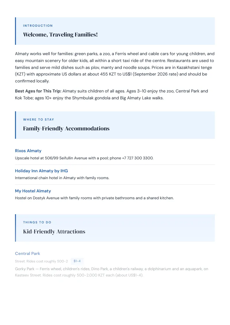 Almaty Complete Travel Bundle: Family guide · Kid-Friendly Attractions
