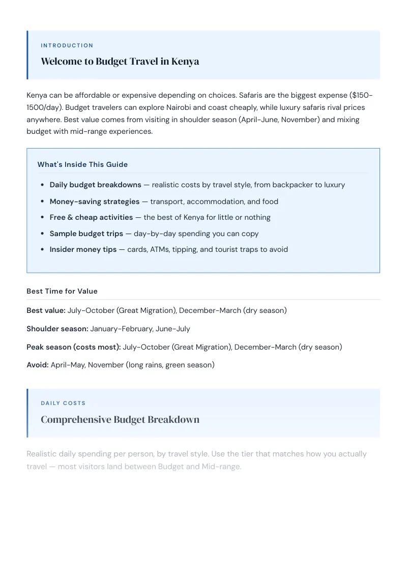 Kenya Complete Travel Bundle: Budget guide · Comprehensive Budget Breakdown