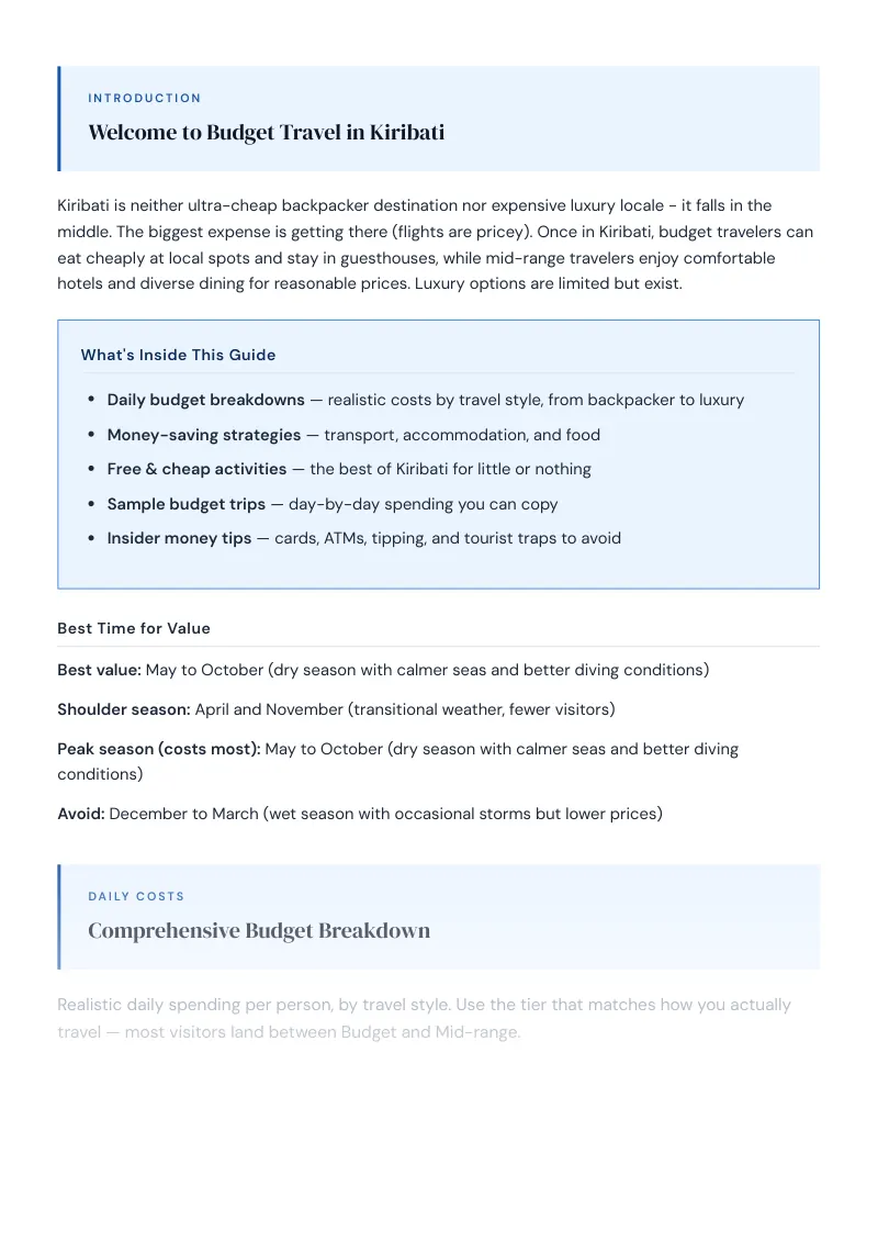Kiribati Complete Travel Bundle: Budget guide · Comprehensive Budget Breakdown