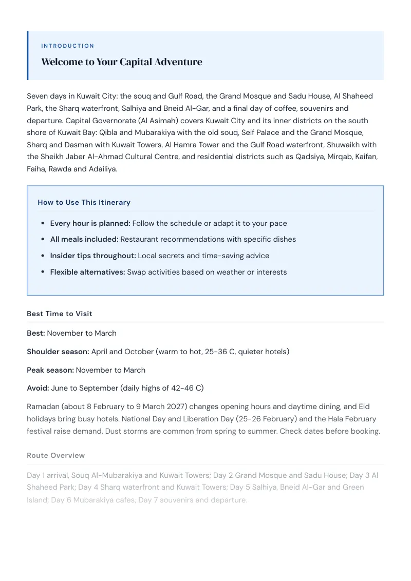 Capital Complete Travel Bundle: 7-day itinerary · Day 1