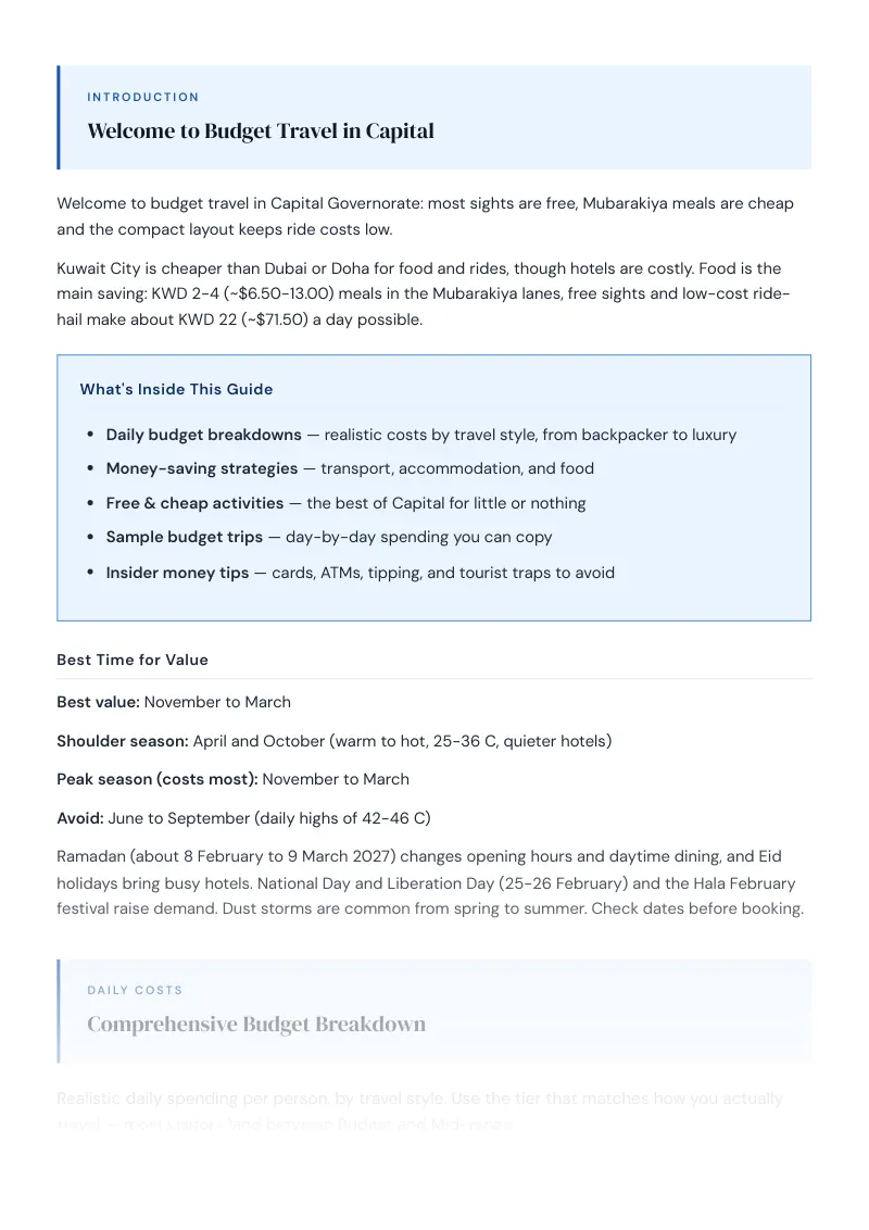 Capital Complete Travel Bundle: Budget guide · Comprehensive Budget Breakdown