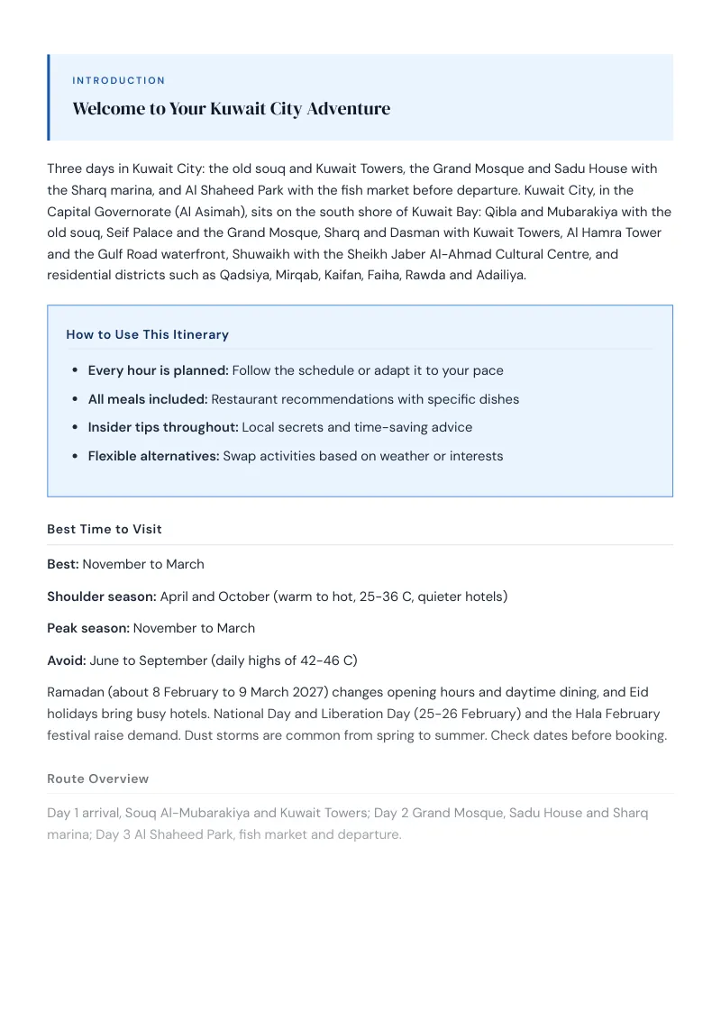 Kuwait City Complete Travel Bundle: 3-day itinerary · Day 1