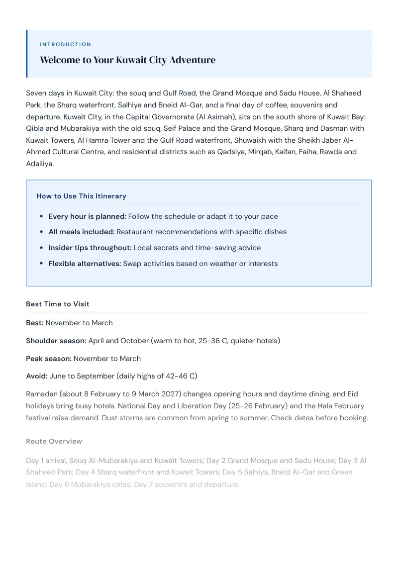 Kuwait City Complete Travel Bundle: 7-day itinerary · Day 1