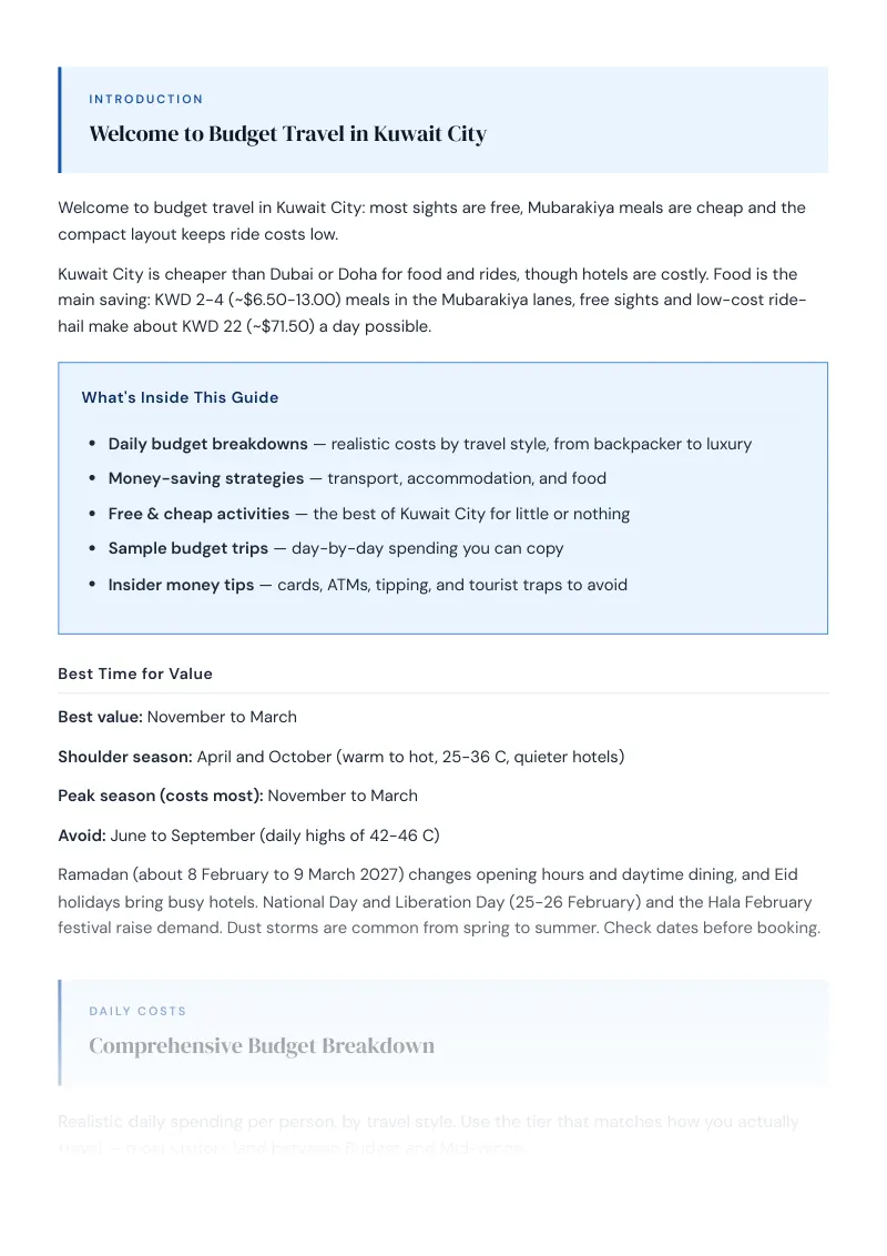 Kuwait City Complete Travel Bundle: Budget guide · Comprehensive Budget Breakdown