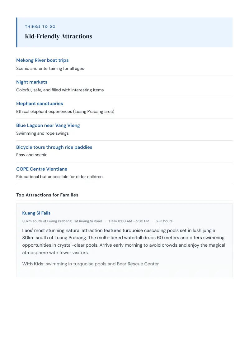 Laos Complete Travel Bundle: Family guide · Kid-Friendly Attractions