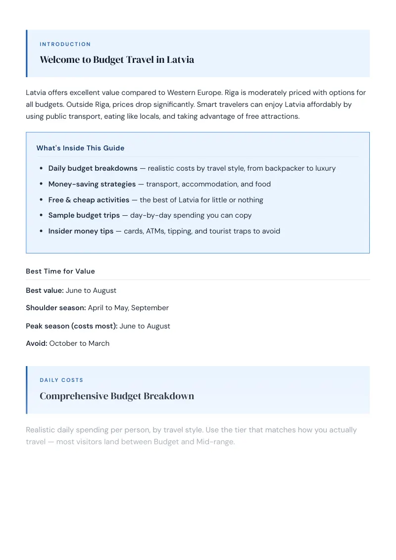 Latvia Complete Travel Bundle: Budget guide · Comprehensive Budget Breakdown