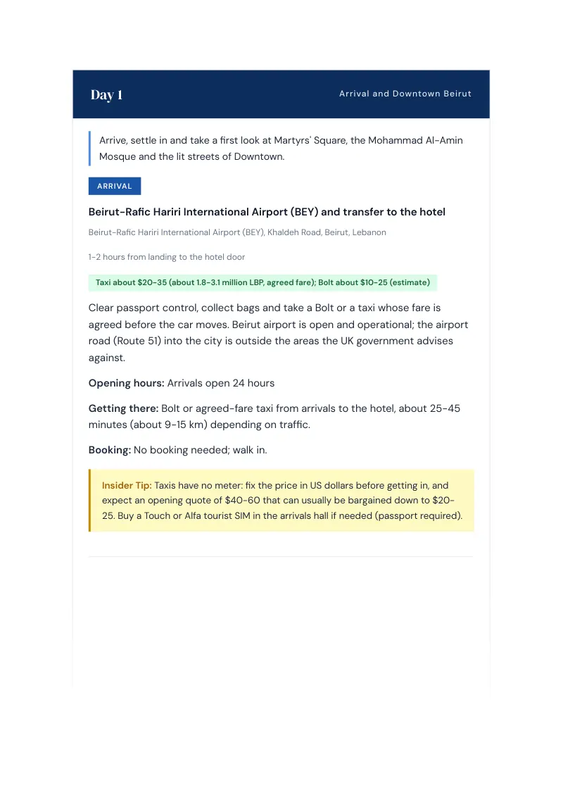 Beirut Complete Travel Bundle: 7-day itinerary · Day 1