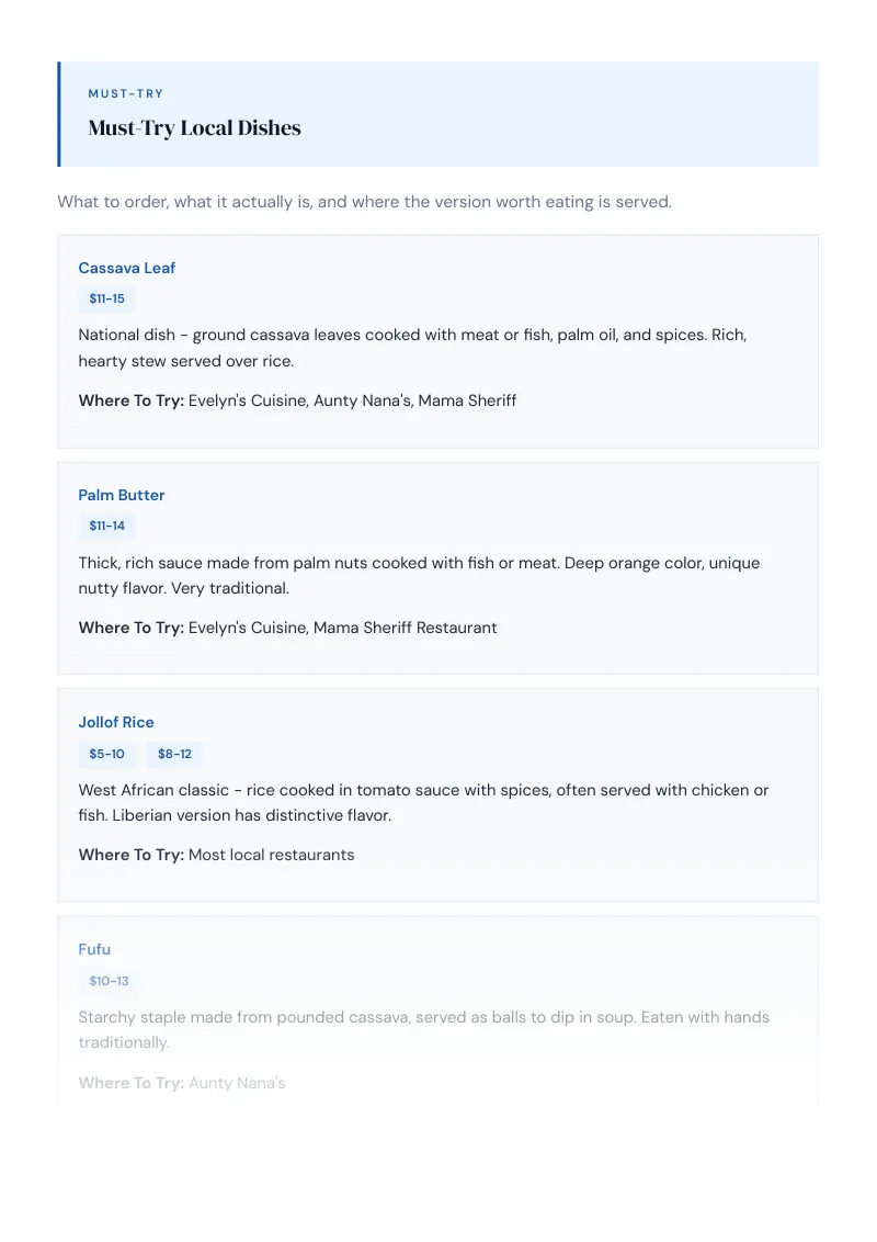 Liberia Complete Travel Bundle: Food guide · Must-Try Local Dishes