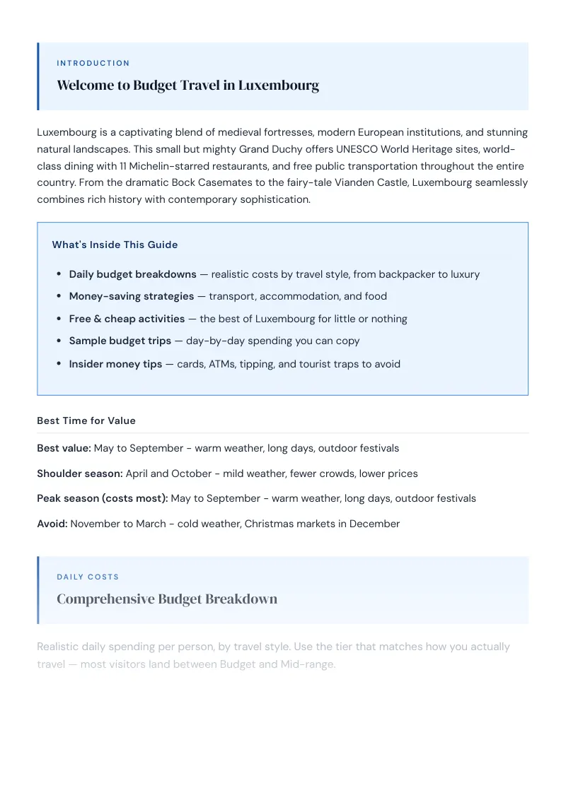 Luxembourg Complete Travel Bundle: Budget guide · Comprehensive Budget Breakdown
