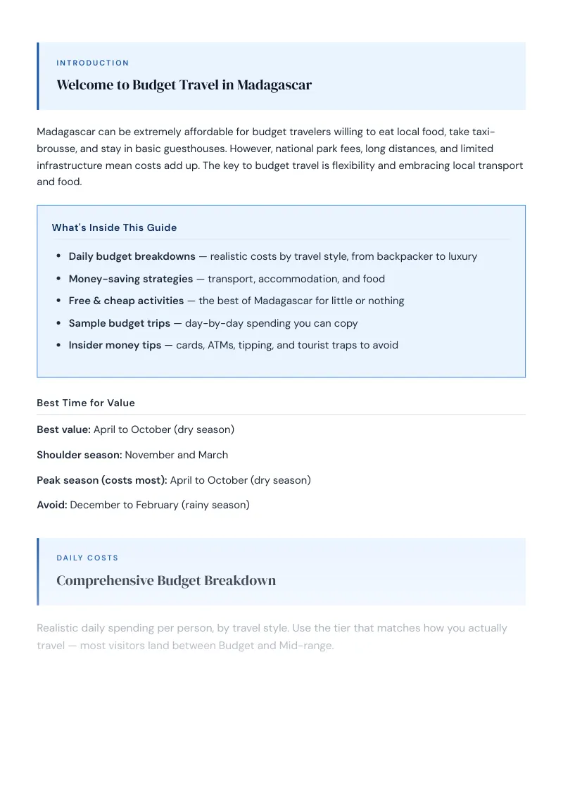 Madagascar Complete Travel Bundle: Budget guide · Comprehensive Budget Breakdown