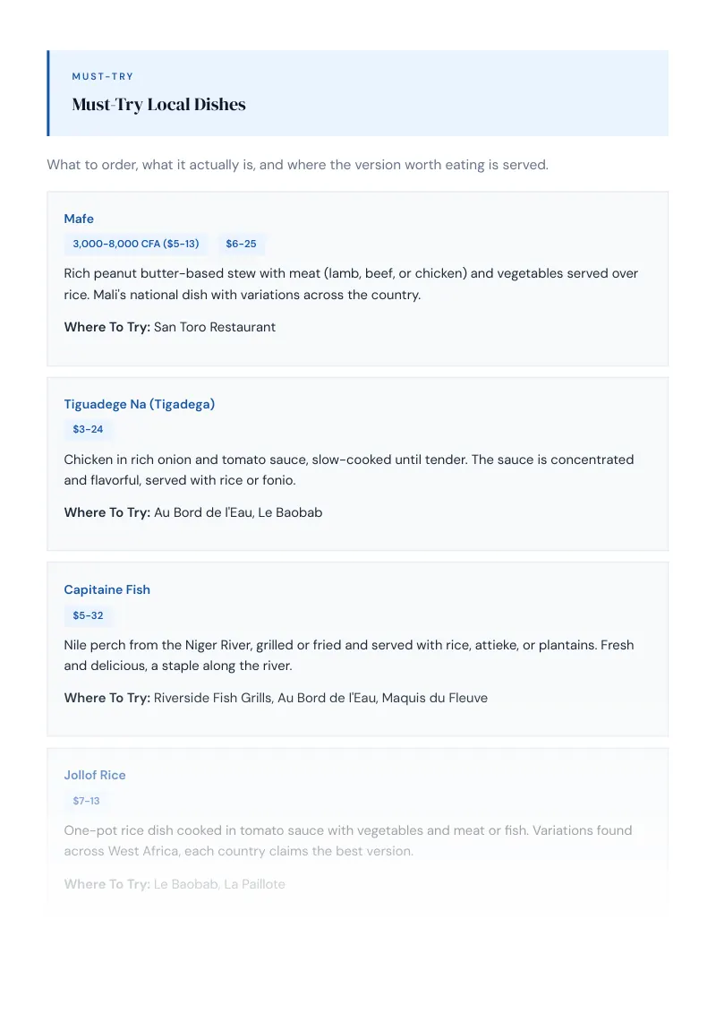 Mali Complete Travel Bundle: Food guide · Must-Try Local Dishes