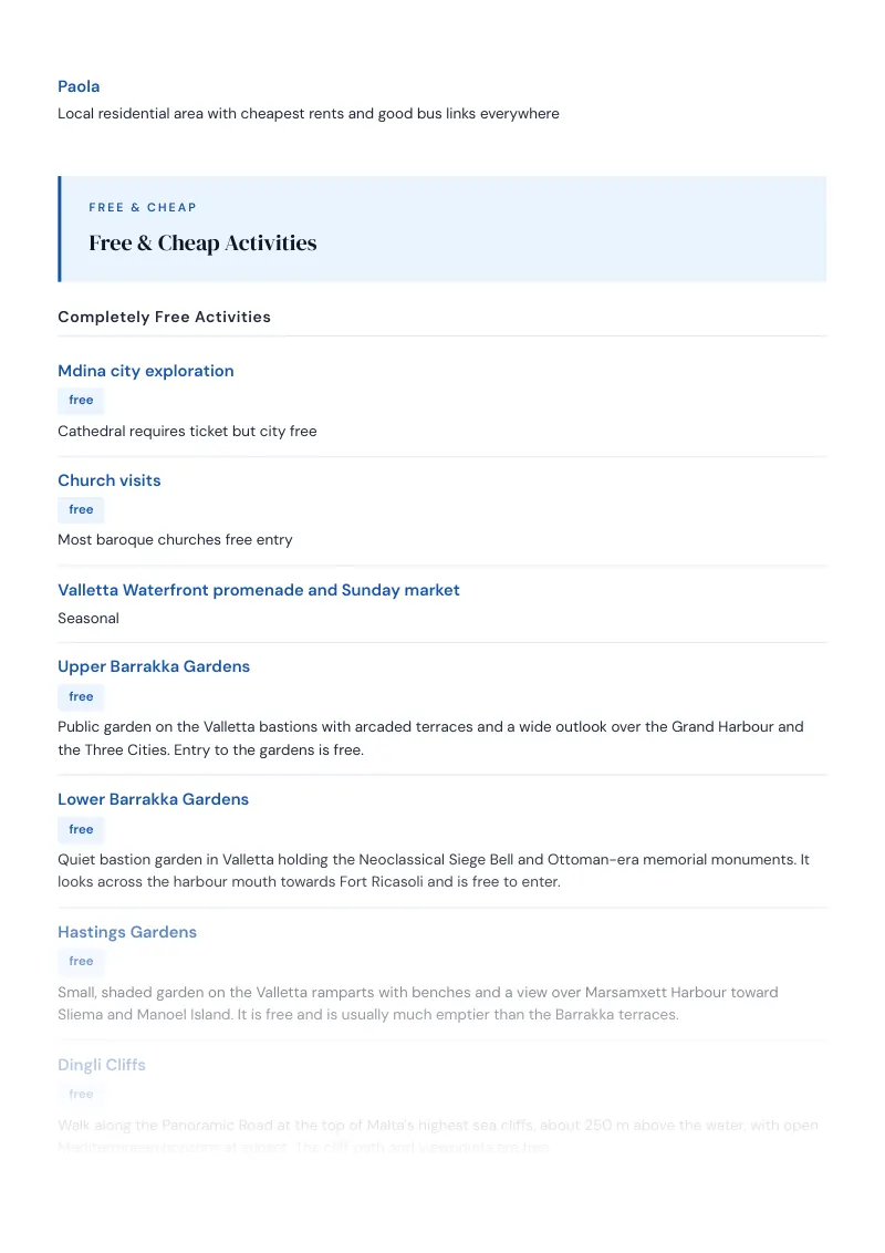 Malta Budget & Money-Saving Guide: Free & Cheap Activities