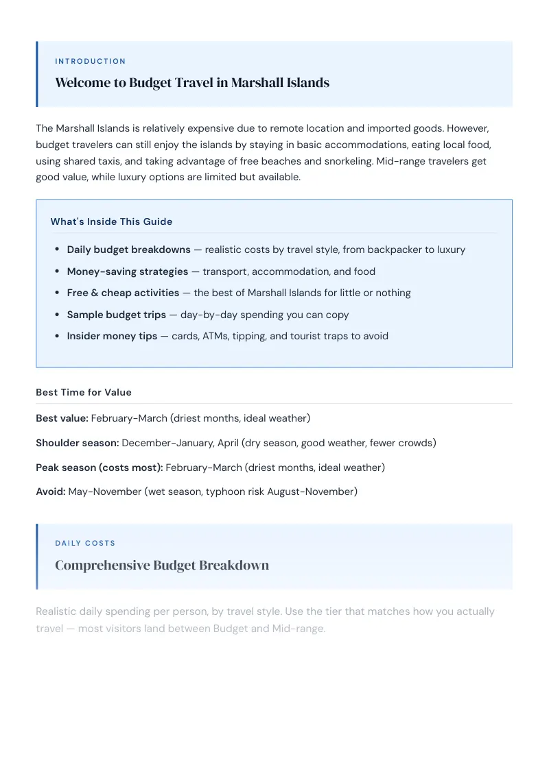 Marshall Islands Budget & Money-Saving Guide: Comprehensive Budget Breakdown