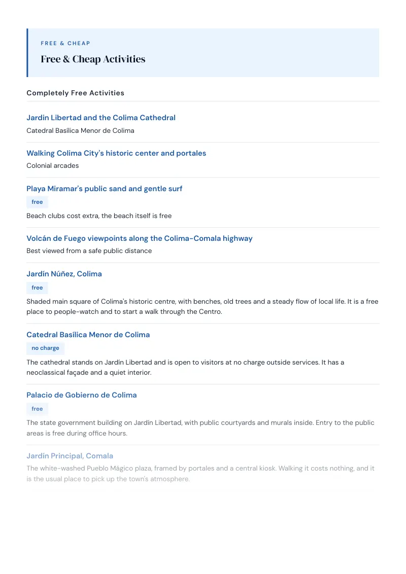 Colima Budget & Money-Saving Guide: Free & Cheap Activities