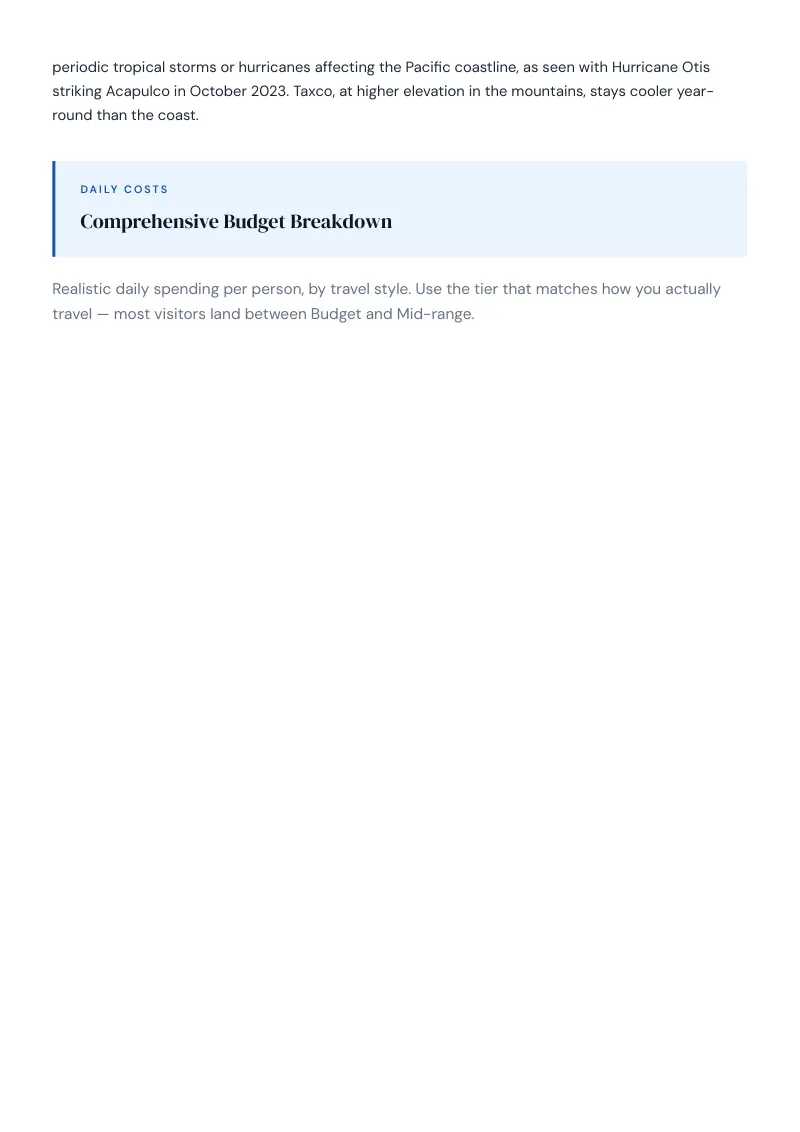 Guerrero Complete Travel Bundle: Budget guide · Comprehensive Budget Breakdown