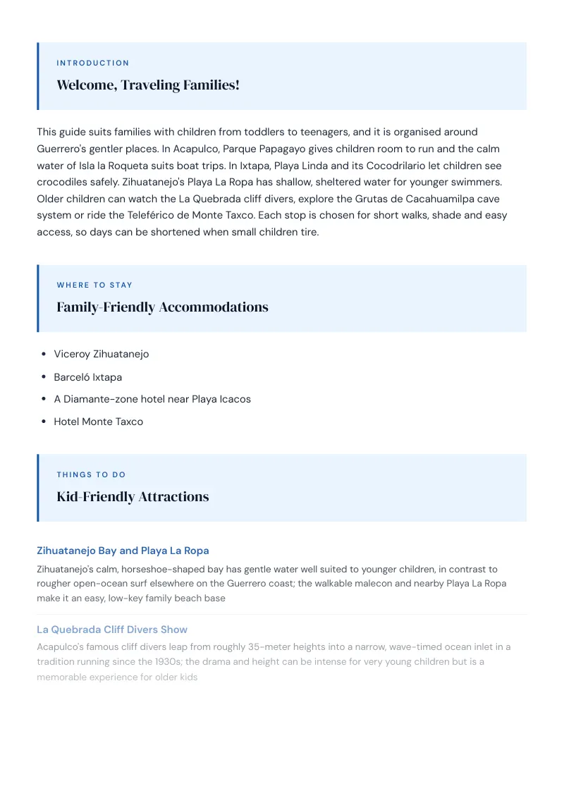 Guerrero Complete Travel Bundle: Family guide · Kid-Friendly Attractions