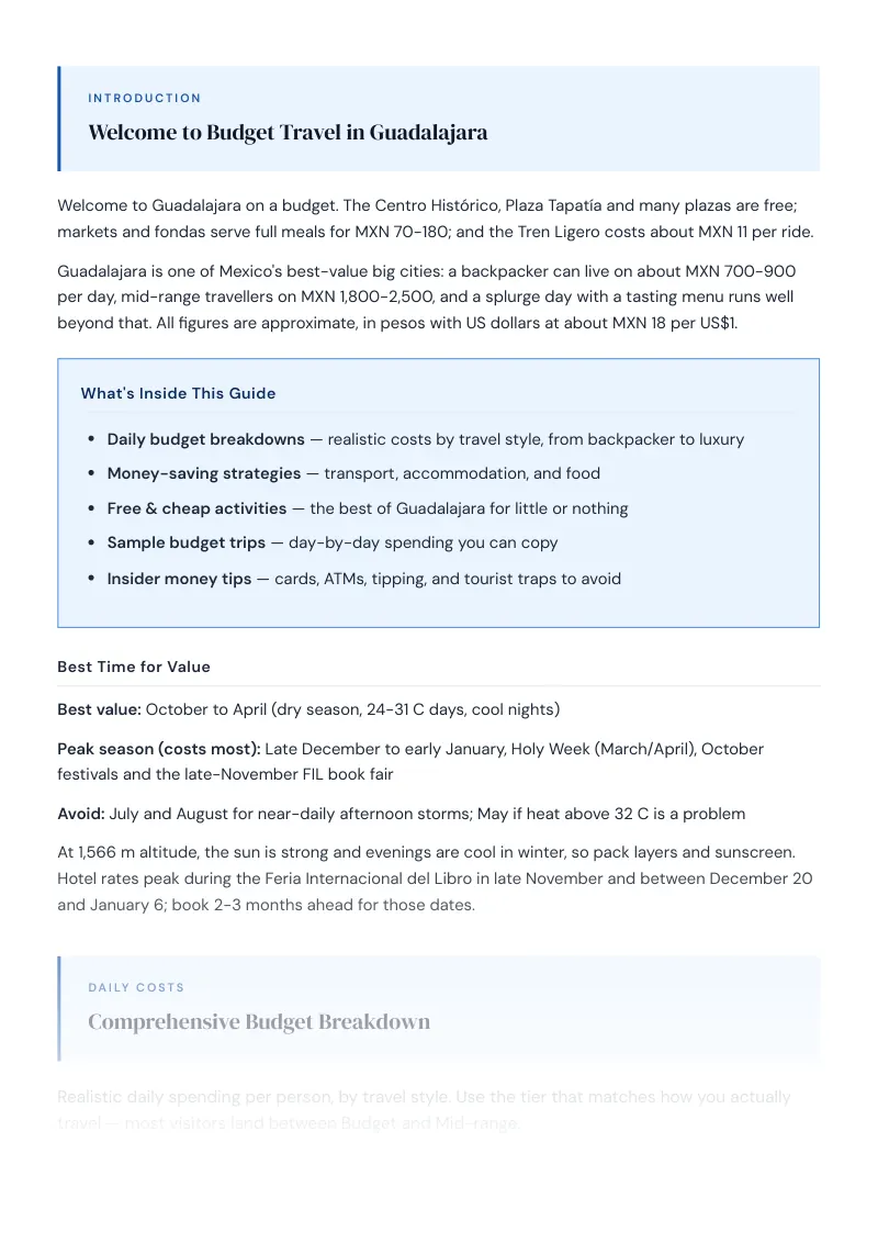Guadalajara Complete Travel Bundle: Budget guide · Comprehensive Budget Breakdown