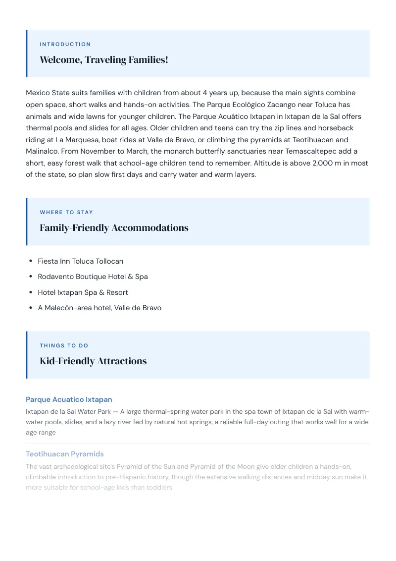 Mexico State Complete Travel Bundle: Family guide · Kid-Friendly Attractions