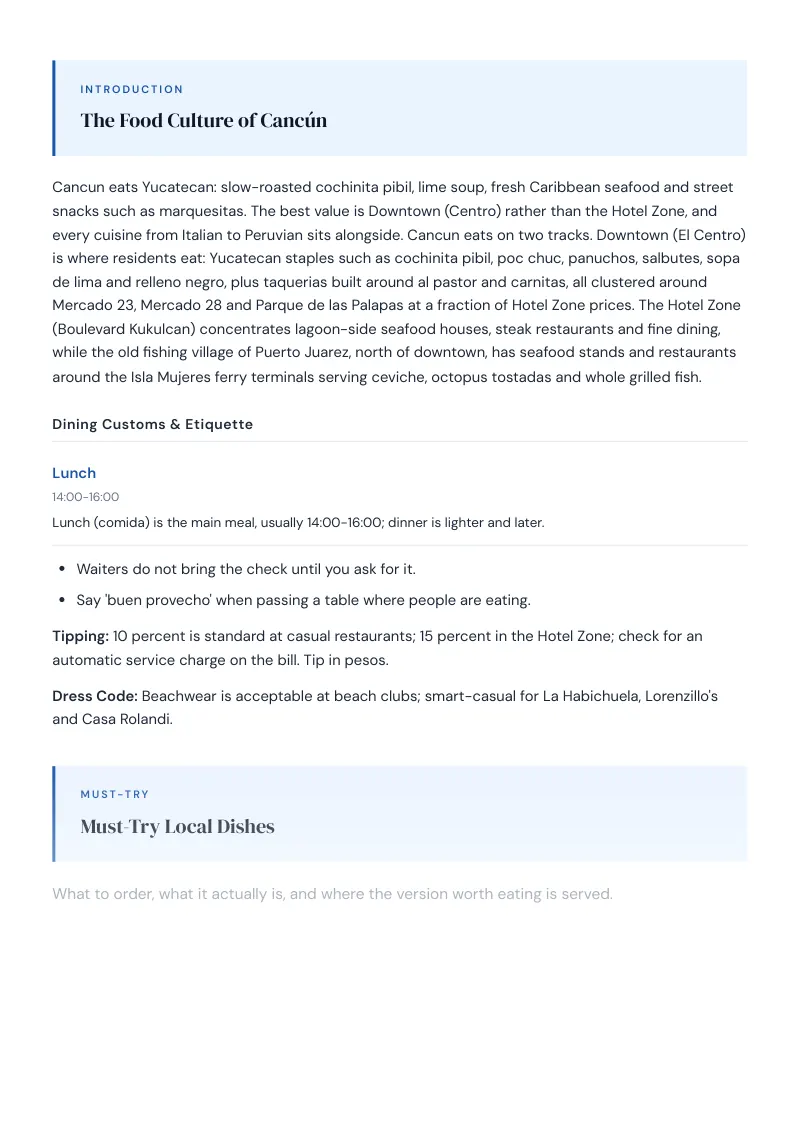 Cancun Complete Travel Bundle: Food guide · Must-Try Local Dishes
