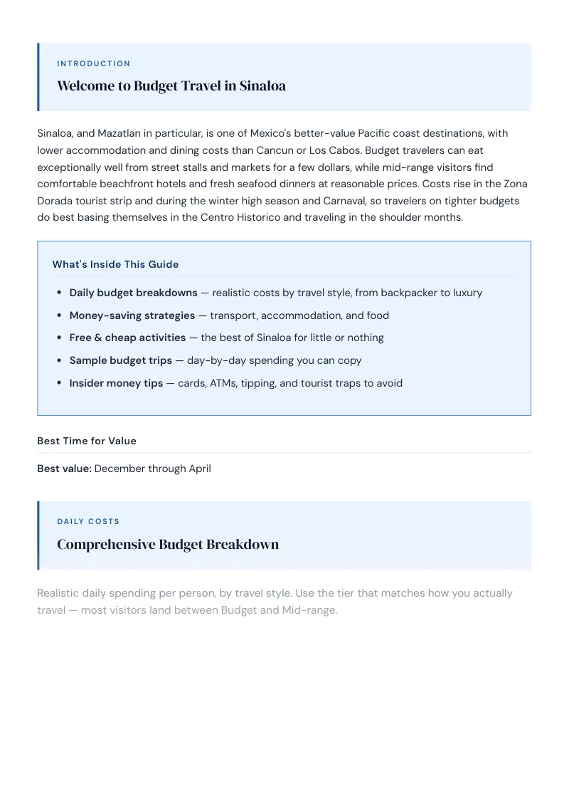 Sinaloa Complete Travel Bundle: Budget guide · Comprehensive Budget Breakdown