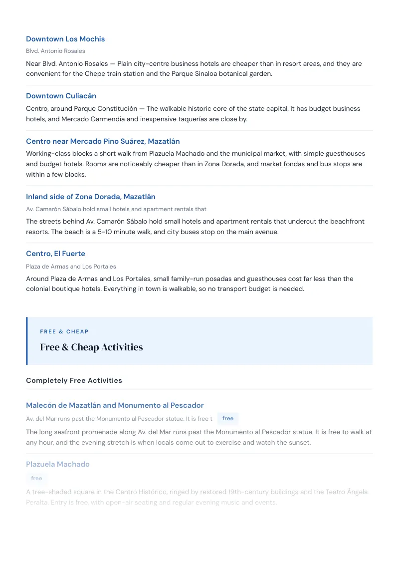 Sinaloa Budget & Money-Saving Guide: Free & Cheap Activities