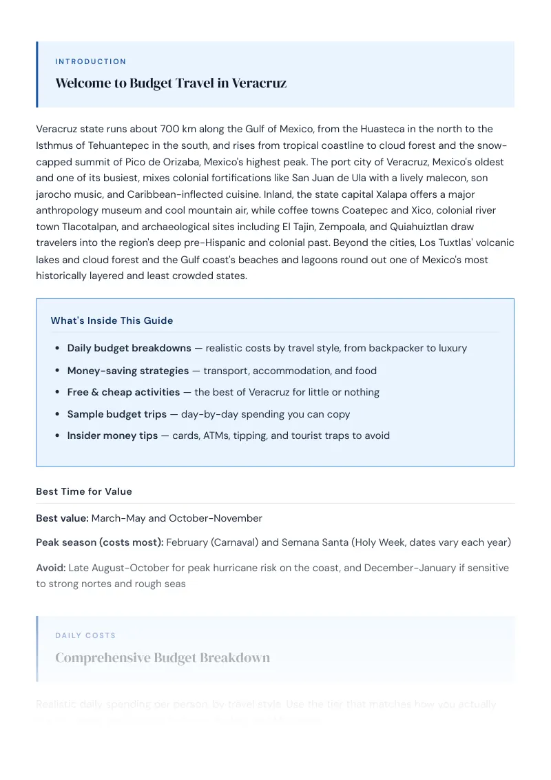 Veracruz Complete Travel Bundle: Budget guide · Comprehensive Budget Breakdown
