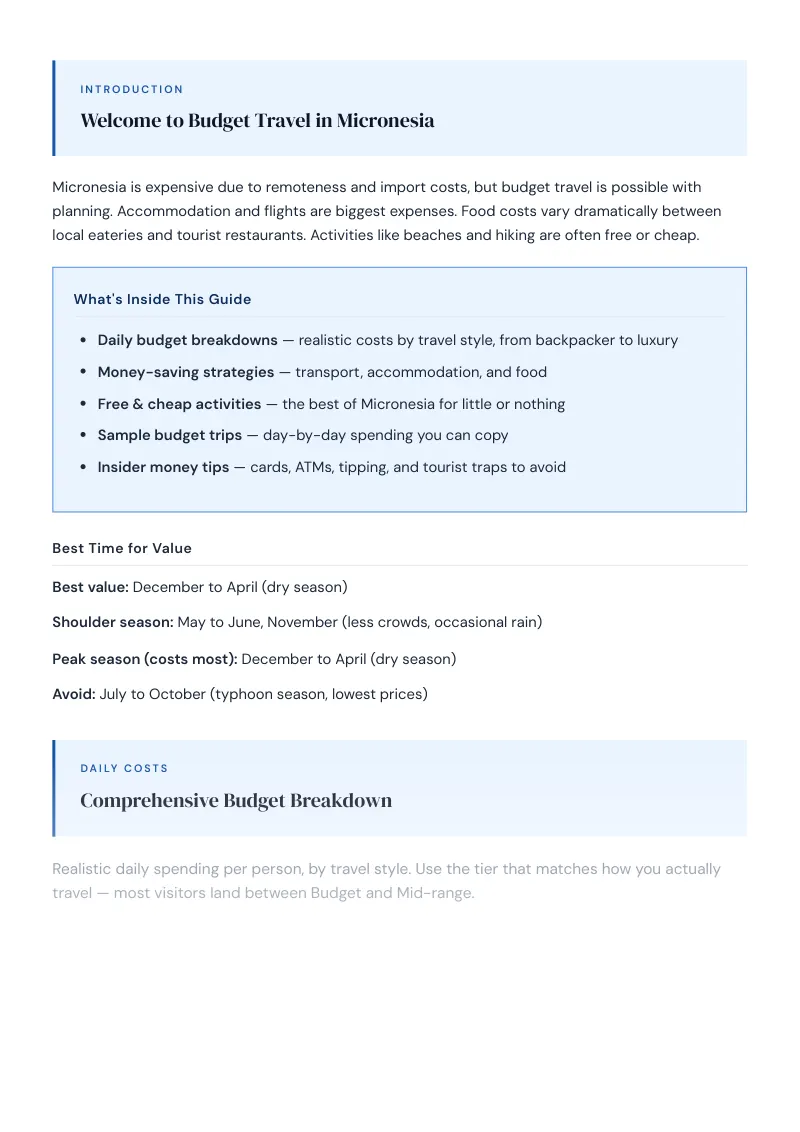 Micronesia Complete Travel Bundle: Budget guide · Comprehensive Budget Breakdown