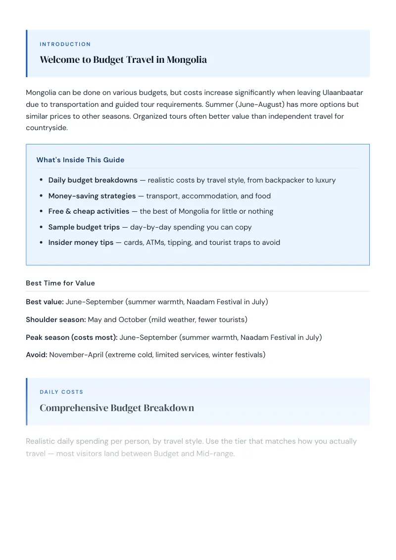 Mongolia Budget & Money-Saving Guide: Comprehensive Budget Breakdown