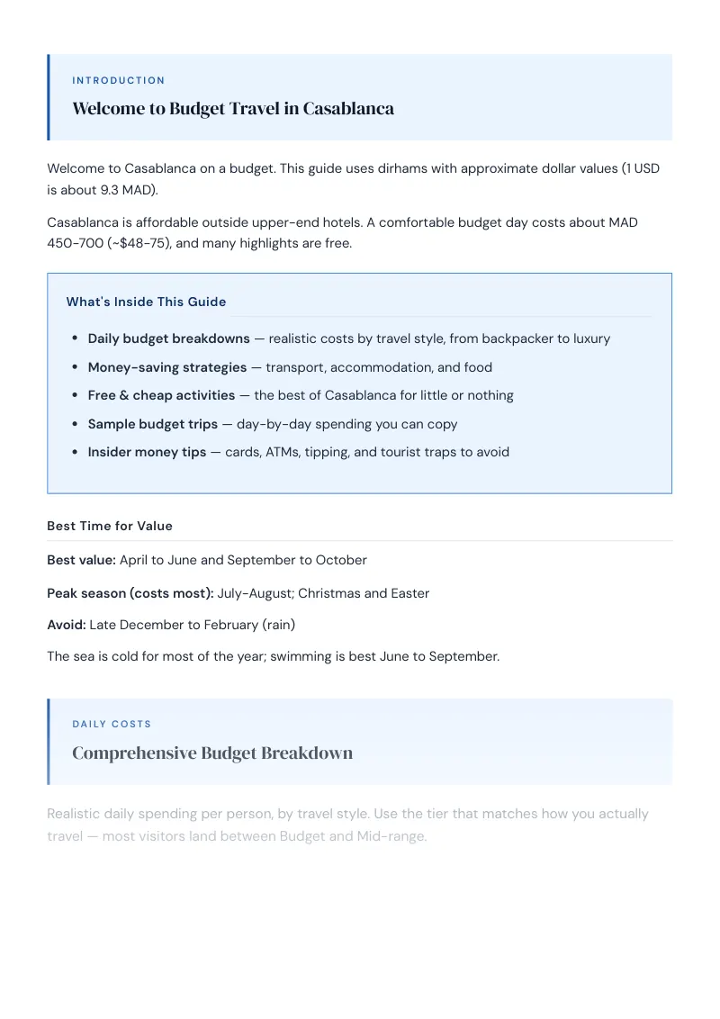 Casablanca Complete Travel Bundle: Budget guide · Comprehensive Budget Breakdown