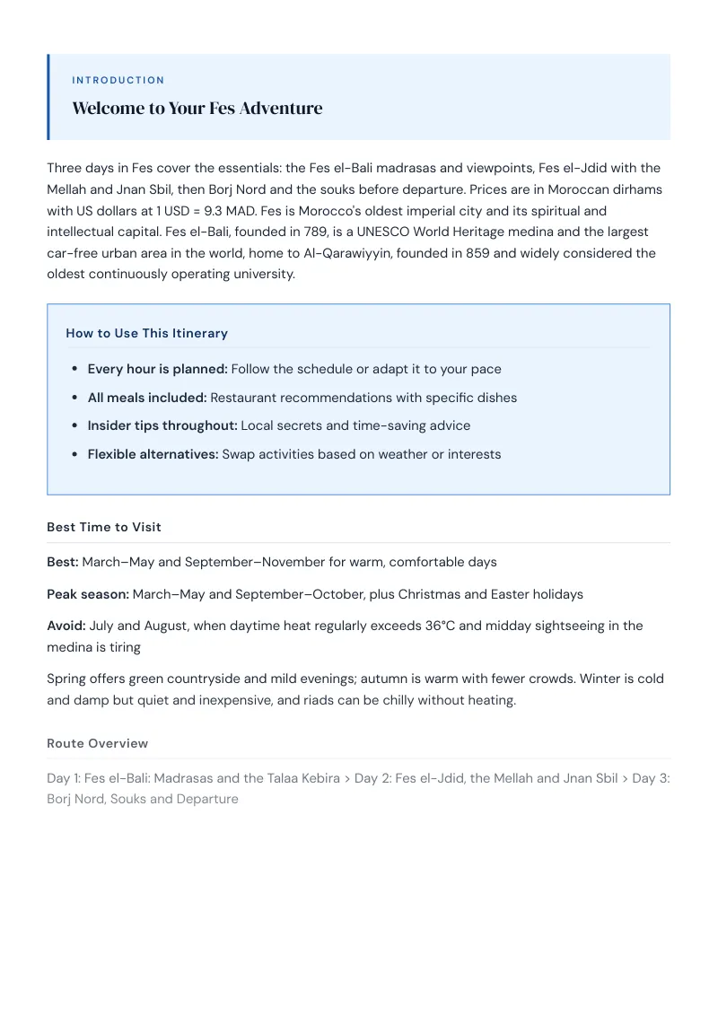 Fes Complete Travel Bundle: 3-day itinerary · Day 1